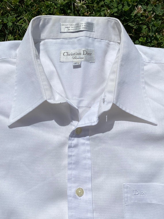 Christian Dior Couture Shirt White Cotton Poplin with Blue Stripes