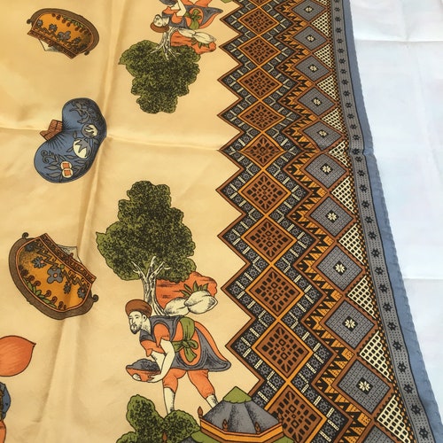 80s Vintage SILK FOULARD/ shops brown blue scarf/Vintage foulard/ Very rare Made in Italy foulard/Elephant scarf