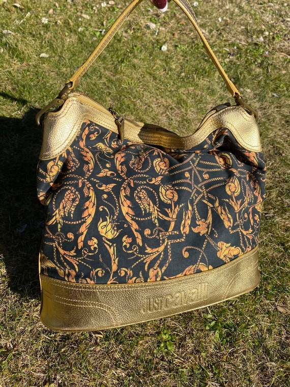 90s Vintage Design Bag Just Cavalli gold Black Bag Canvas Leather just Cavalli Bag luxury Bag Cavalli Etsy