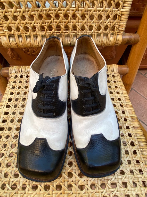 70s Vintage design shoes Lord Kid/White black sho… - image 3