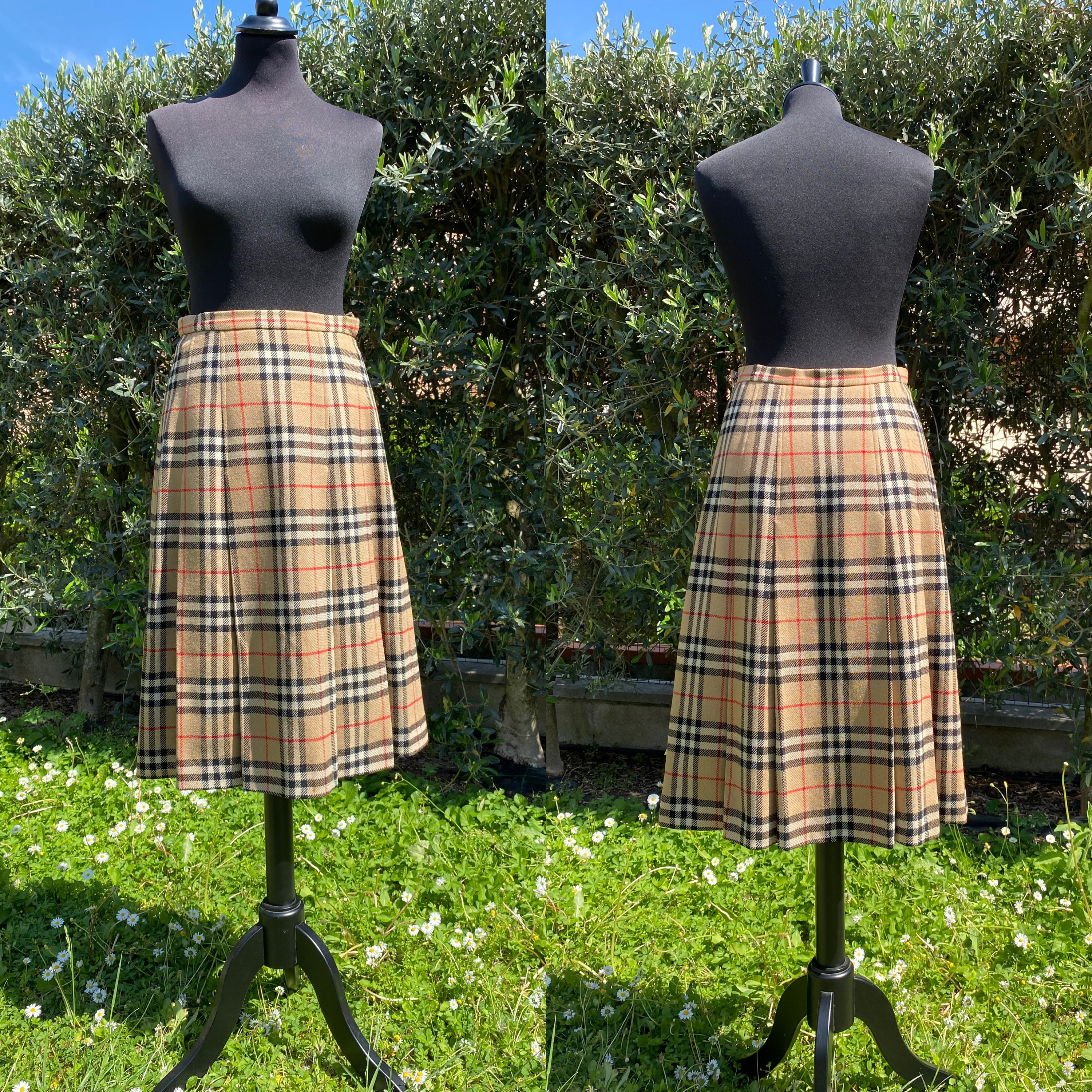 Vintage Burberry Womens Wool Skirt Pleated Nova Check - Size 6 - 8