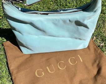 90 s Authentique vintage sac Gucci/Sac bleu toile/Toile cuir Hobo sac Gucci/Gucci design Tote bag/Gucci sac à main