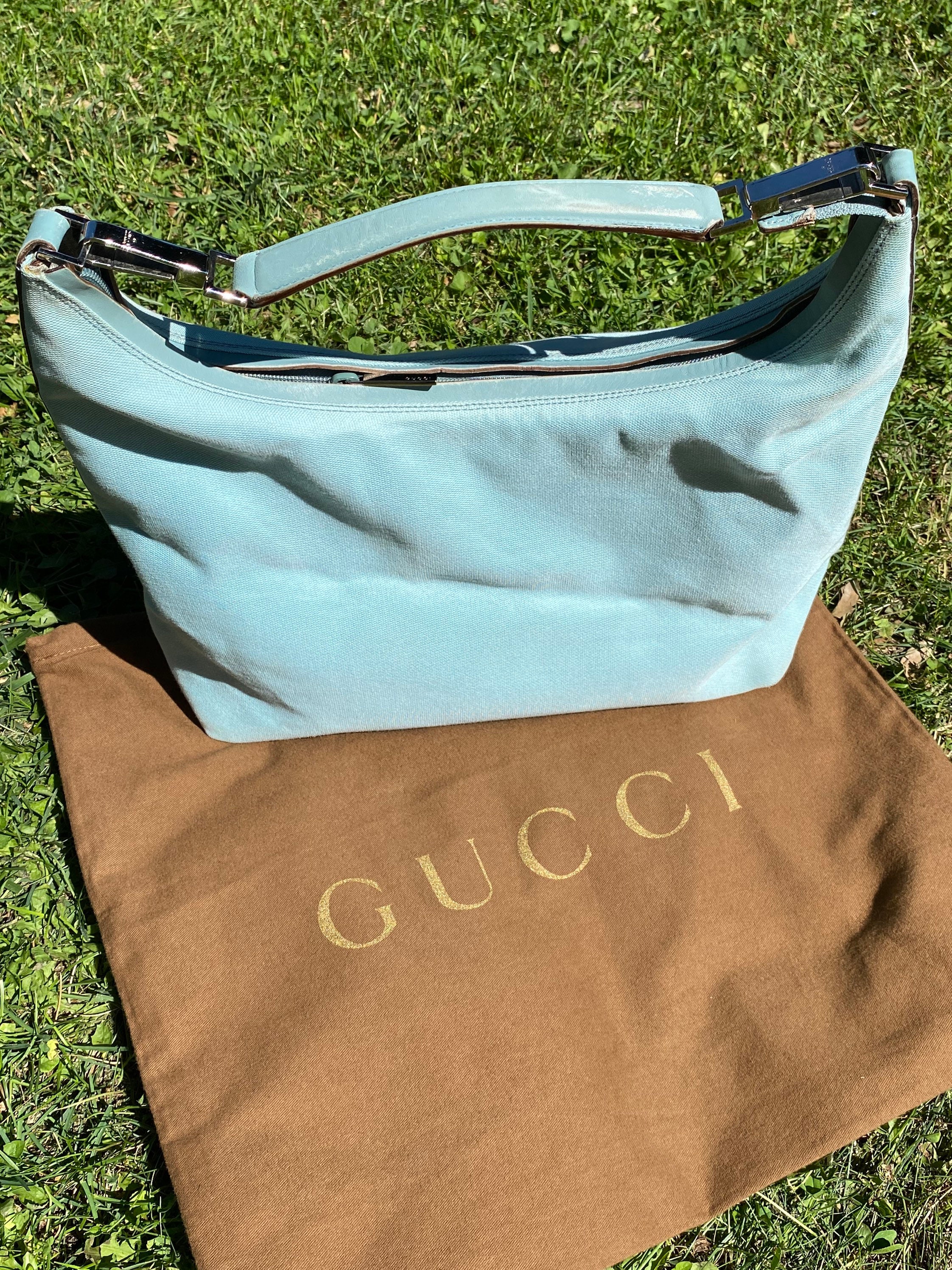 90s Authentic Vintage Bag Gucci/Blue Bag canvas/Canvas Leather Hobo Bag Gucci/Gucci Design Tote bag/Gucci Handbag