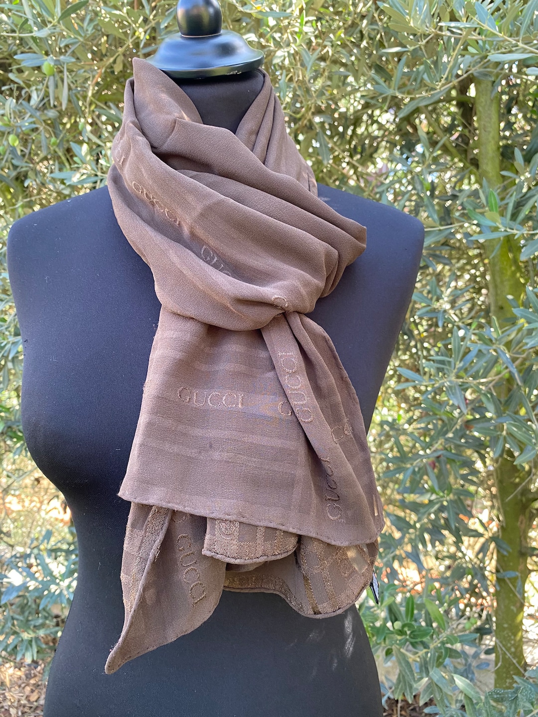 Jaren 90 Vintage Sjaal Gucci Design Luxe stal Gucci Foulard Gucci Bruine sjaal zijde sjaal Gucci Bruine Gucci sjaal Etsy Nederland