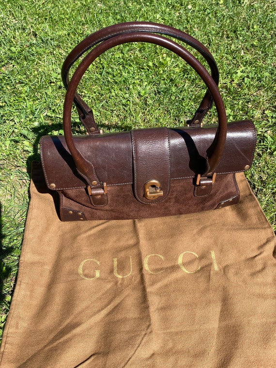 90s Authentic vintage Gucci bag Rare/Brown chamoi… - image 1