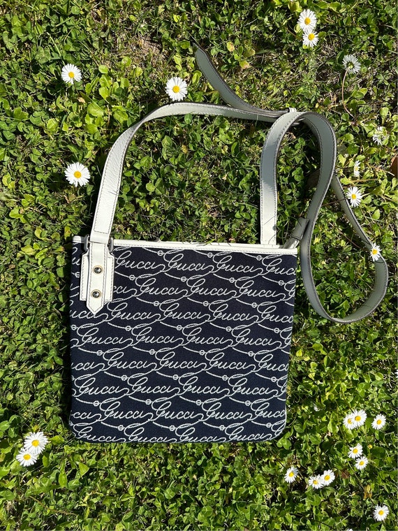 90s Vintage Authentic Bag Gucci shoulderbag Gucci blue White Bag Canvas Leather bag Gucci shoulderbag Gucci rare Crossbag Gucci Etsy Ireland