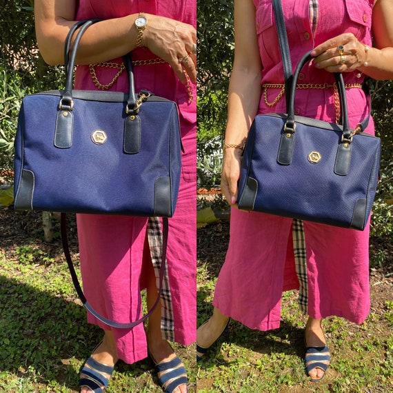 80s Authentic vintage Celine satchel bag/Blue bag… - image 10