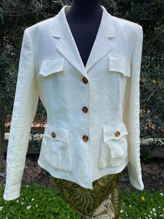 90s Vintage Jacket Max Mara white Jacket Linen tunic Max Mara