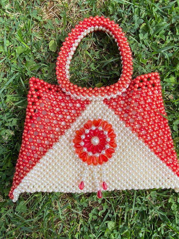 60s Pearls vintage clutch bag/vintage embroidery … - image 3