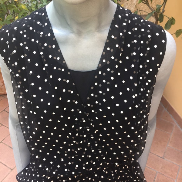 Robe à pois vintage des années 80/Robe noire-blanche/ Votre robe Sixth Sense/Robe noire à pois/Design petite robe à pois