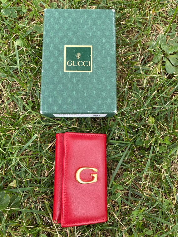 GUCCI Key holder Key ring Key chain Bag charm AUTH Rare Gold Logo Red  Vintage