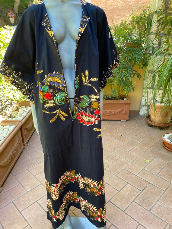 90s Vintage dress Thailand Printed Floral/Black d… - image 5