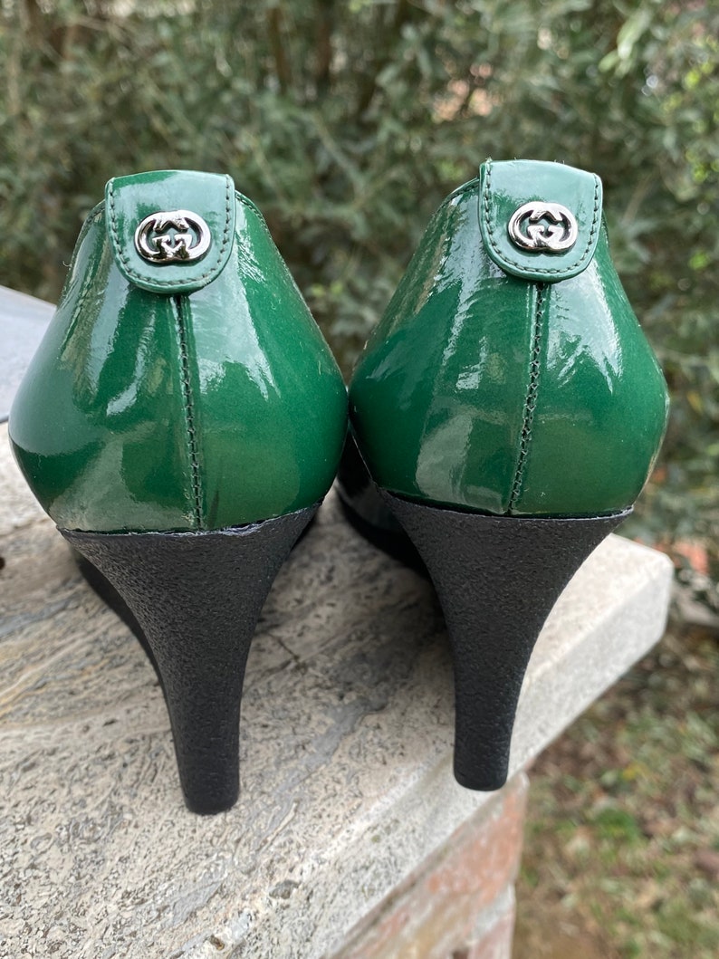 90s vintage platforms Gucci/Lady Gucci style/green pumps Gucci/luxury Shoes Gucci/Designer Gucci/Tronchetto Scarpe Gucci image 2