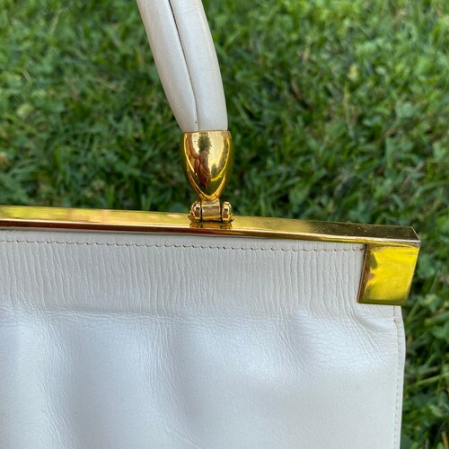 60s Vintage shops pochette Italy/Design bag/Ivory leather bag/Handmade Pochette/Vintage ivory clutch bag