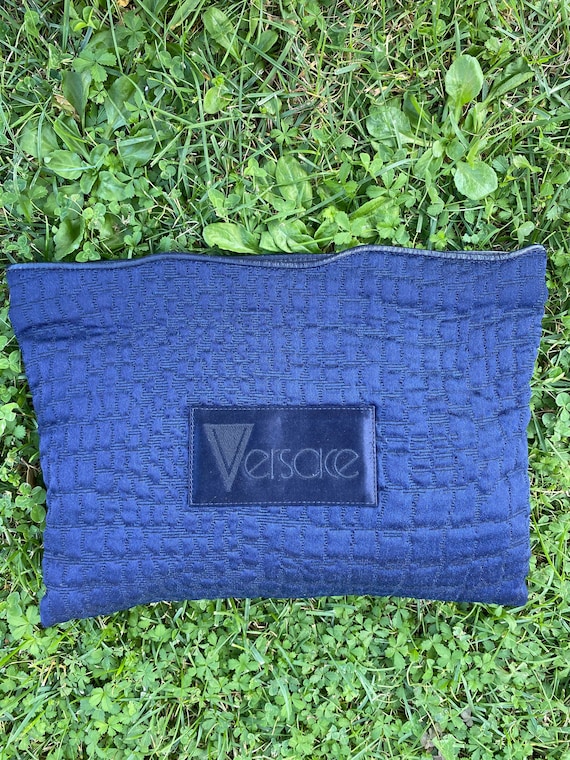 80s Vintage Pouch Gianni Versace/Blue nylon clutc… - image 1
