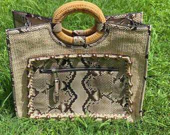 Authentique sac Runaway Fendi/Toile beige sac cuir/Tote bag été Fendi/Luxe python sac Fendi/Fendi python tote bag