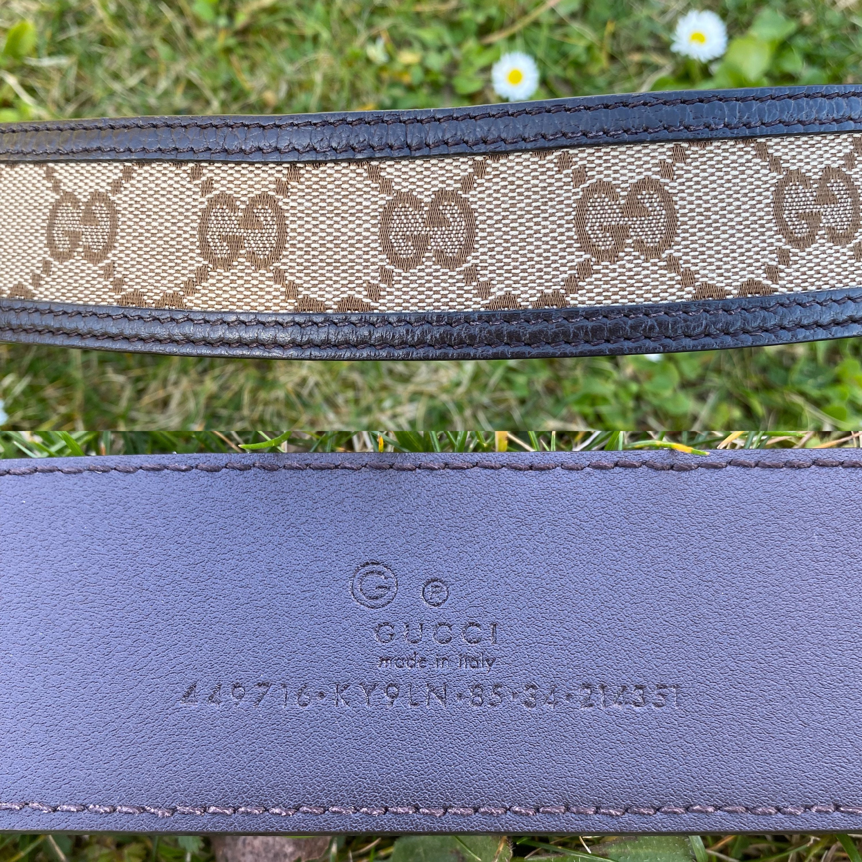 Vintage Authentic Belt Gucci Monogram/brown Beige Belt Leather 