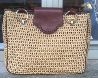 80s Shoulderbag incroyable RAFFIA LEATHER/Beige sac à bandoulière/Raffia leather bag/Made in Italy craftsmanship/Vintage bag