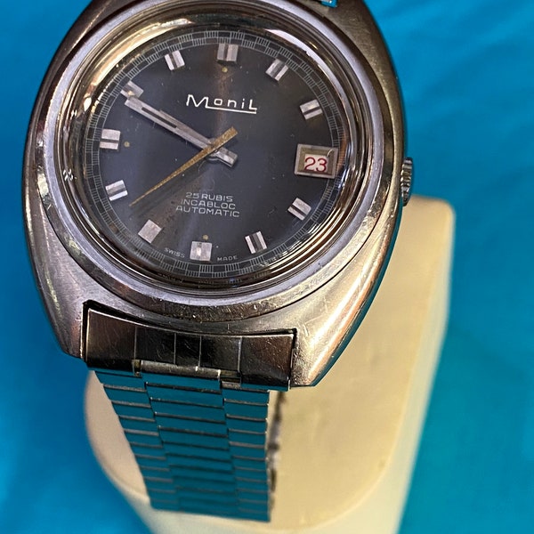 90s Vintage reloj de pulsera Monil suizo / reloj suizo automático / reloj inoxidable automático / reloj de polo automático para hombre Monil vintage