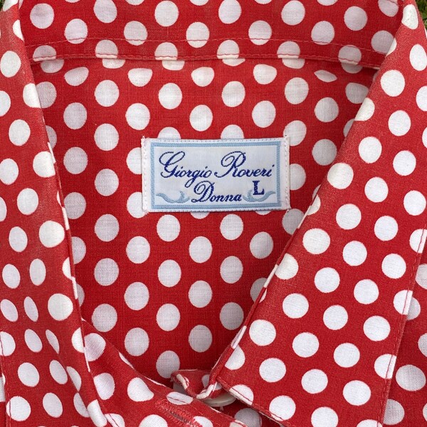 Chemise à pois vintage des années 90 Giorgio Roveri/Chemise à pois mode/chemisier à pois vintage/Chemise en coton blanc rouge/Chemise à pois design