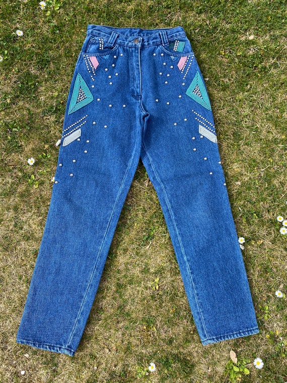 90s Vintage jeans Yellow Naples/Blue jeans cotton… - image 1