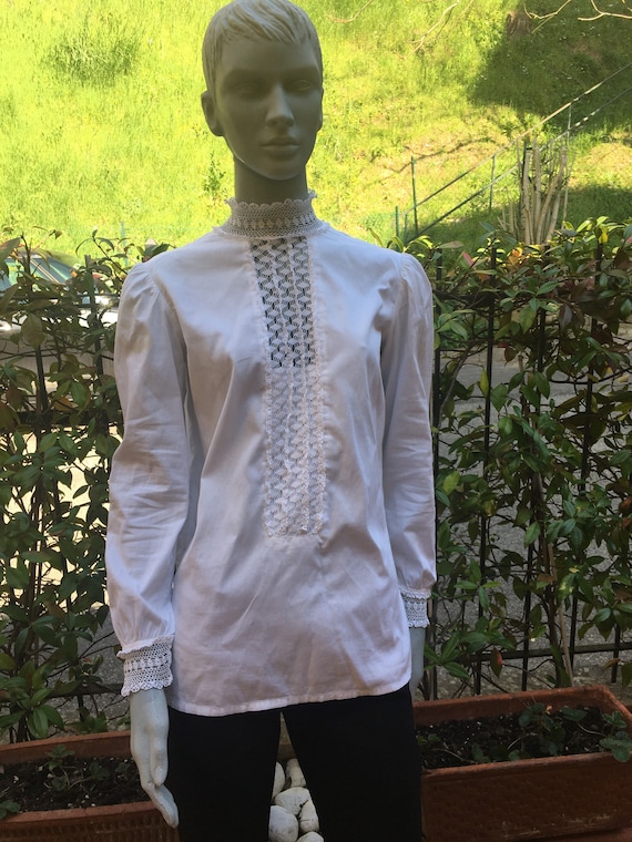 Vintage 30s blouse/SHIRT COTTON RICAMI/White blous