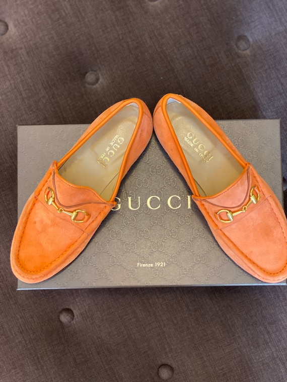 90s Moccasins Lady Gucci style/Leather orange Shoe