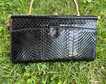 60s Vintage python pochette-clutch/Black pochette leather/Pochette nera 60s in pelle di pitone/Python clutch 60s/Borsetta rettile vintage