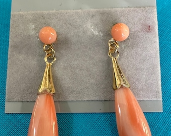 70s vintage earrings with corals/Gold earrings coral/earrings handmade/Earrings with coral balls