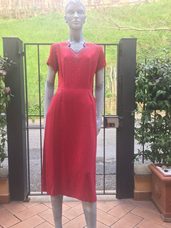 50s Vintage dress ORIGINAL LOVETE Fashion/Red dre… - image 2