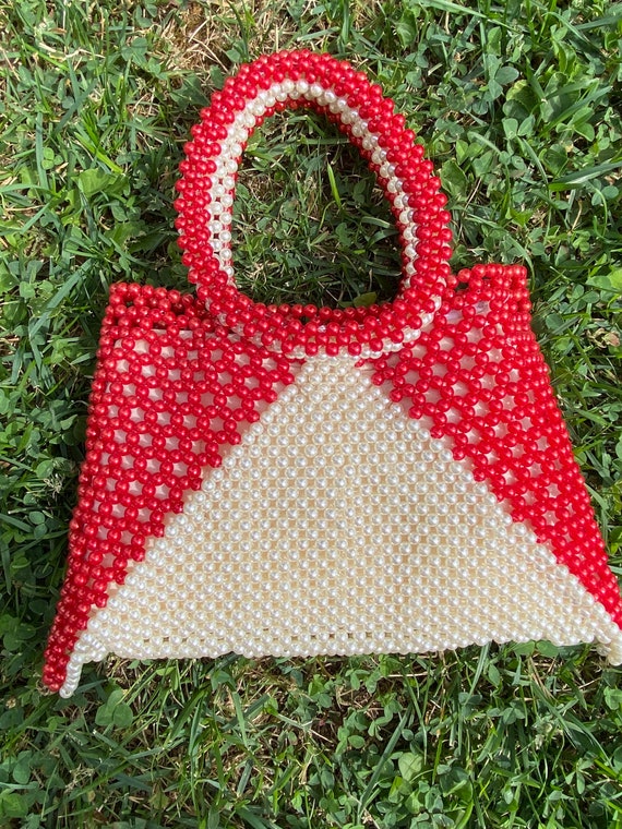 60s Pearls vintage clutch bag/vintage embroidery … - image 4