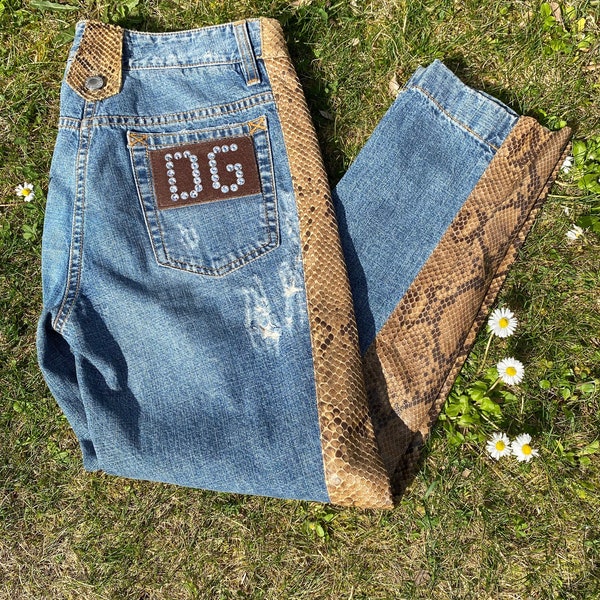 90s Vintage authentic jeans Dolce Gabbana/Design jeans Dolce Gabbana/Denim jeans DG/Blue brown jeans cotton/Python jeans DG