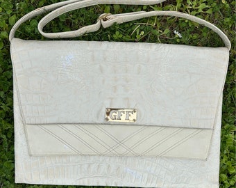 80s Vintage bag pochette Ferre/Ivory pochette leather/Fashion design pouch Gianfranco Ferre/Office Pochette cartella Ferre