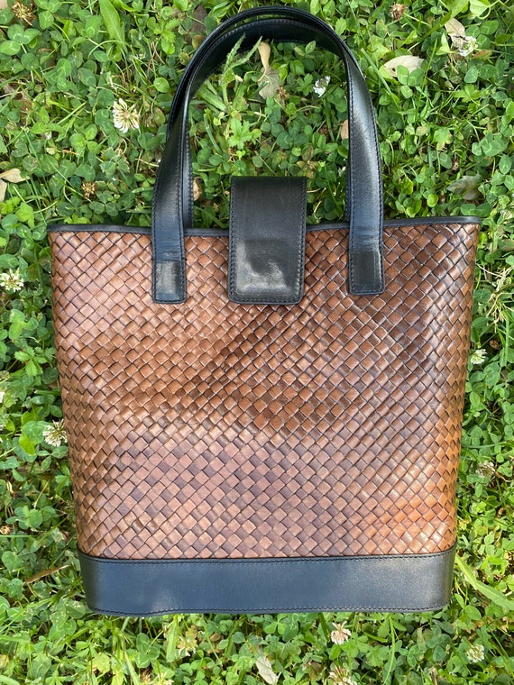 90s Vintage bag Talbots/Brown black leather bag/T… - image 7