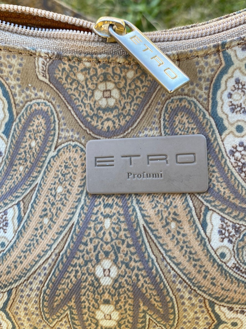 90s Vintage Clutch Etro/Beige bag nylon/Handbag Etro Vintage/Rare Crossbody Etro/Bag Design Etro image 6