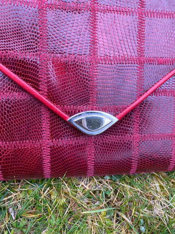 70s Vintage pochette lizards Italy/Bordeaux red p… - image 6