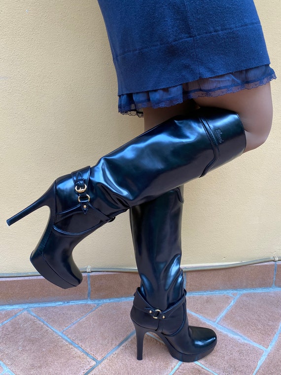 90s Boots Gucci Vintage gucci Boot black Boots Leather design Luxury Boots Gucci gucci Patent Boots platforms Boots Horsebit Gucci Etsy