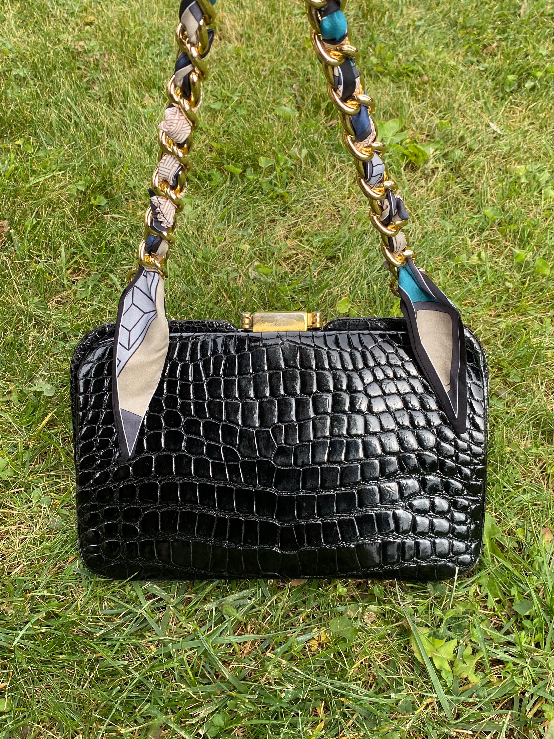 Lot - Fernande Desgranges Black Leather Handbag, circa 1950's