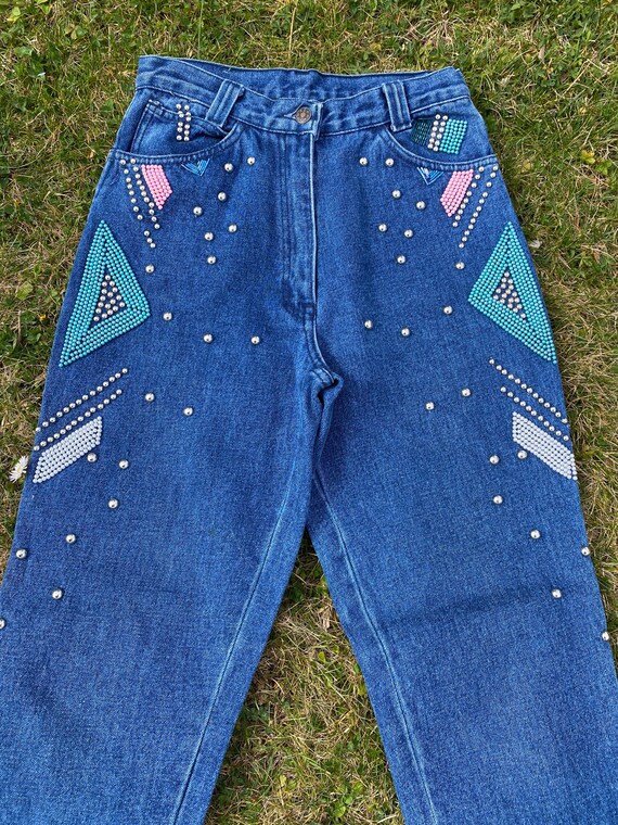 90s Vintage jeans Yellow Naples/Blue jeans cotton… - image 5