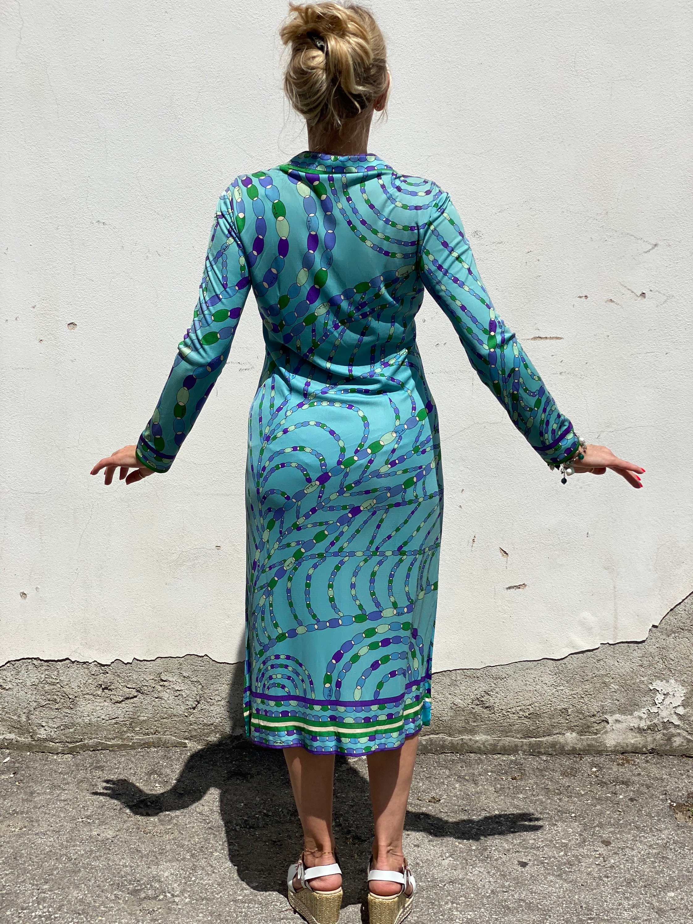 70s Vintage Dress Emilio Pucci/blue Dress Silk/silk Dress 70s Vintage Dress Emilio Pucci/blue Dress Silk/silk Dress