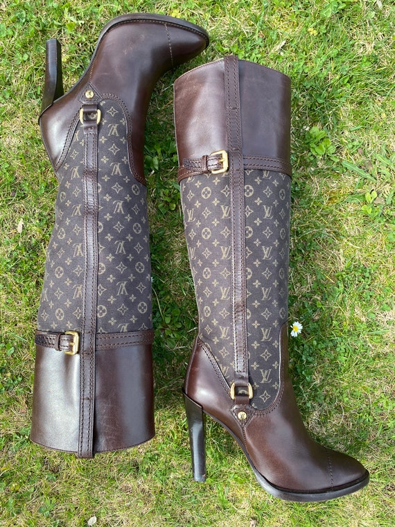 90s Authentic Boots Design Louis Vuitton brown Boots Leather vintage Boots LV Monogram boots Louis Vuitton Monogram Etsy Denmark