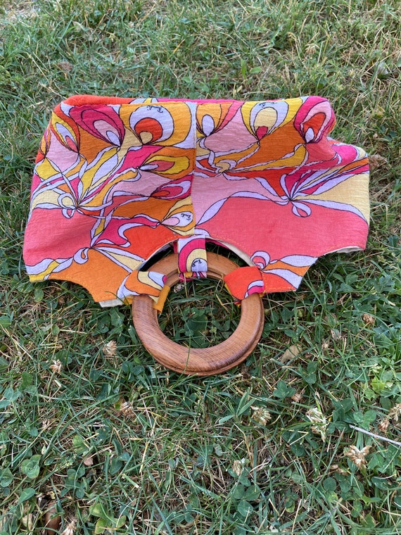 60s Vintage upcycle Pochette Hand Made fabric Emi… - image 3