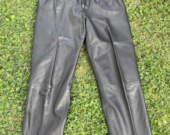 90s Vintage leather pants Design/Black leather jeans/Woman leather pants/Black leather pants/Fashion pants women