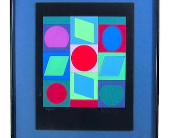 Vintage Mid-Century Vasarely Pencil Signed Serigraph Print