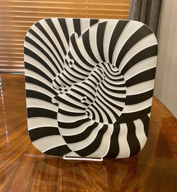 Victor Vasarely Jahresteller Op Art Plaque Wall Sculpture 