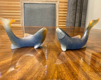 Daum Pate De Verre Fish Sculptures, a Pair