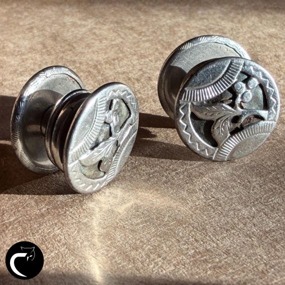 1920s / Antique press button cuff links silver art nouveau Jugendstil