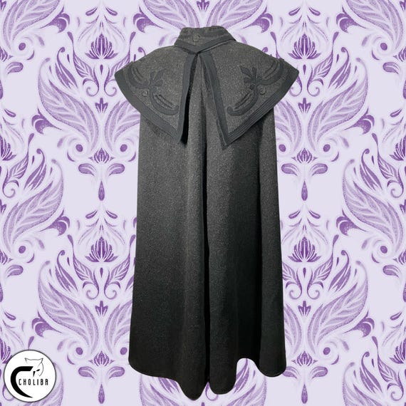 Antique Cape Cloak Black Velvet + Wool C1840 French Textile