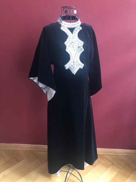 Russian vintage velvet dress with silver embroider