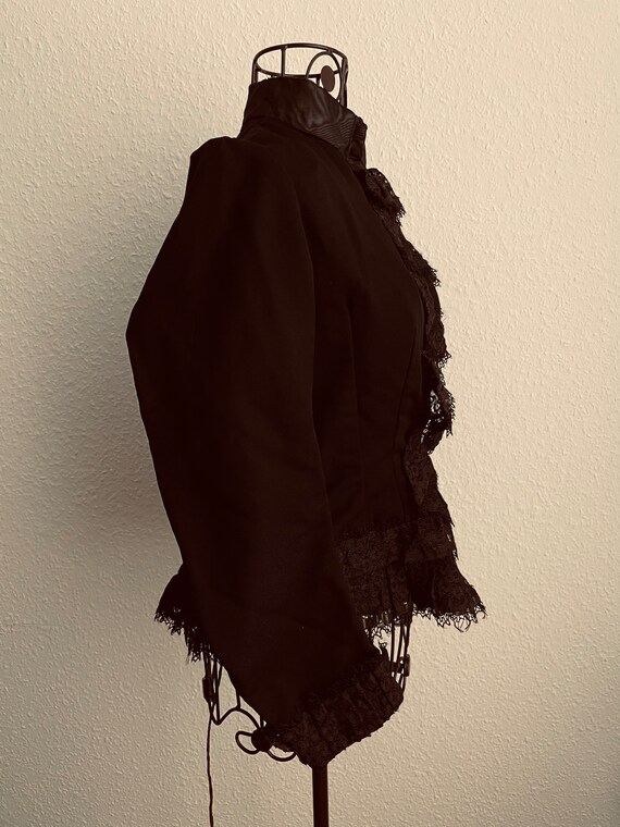 Antique black edwardian jacket with lace and pearls t… - Gem